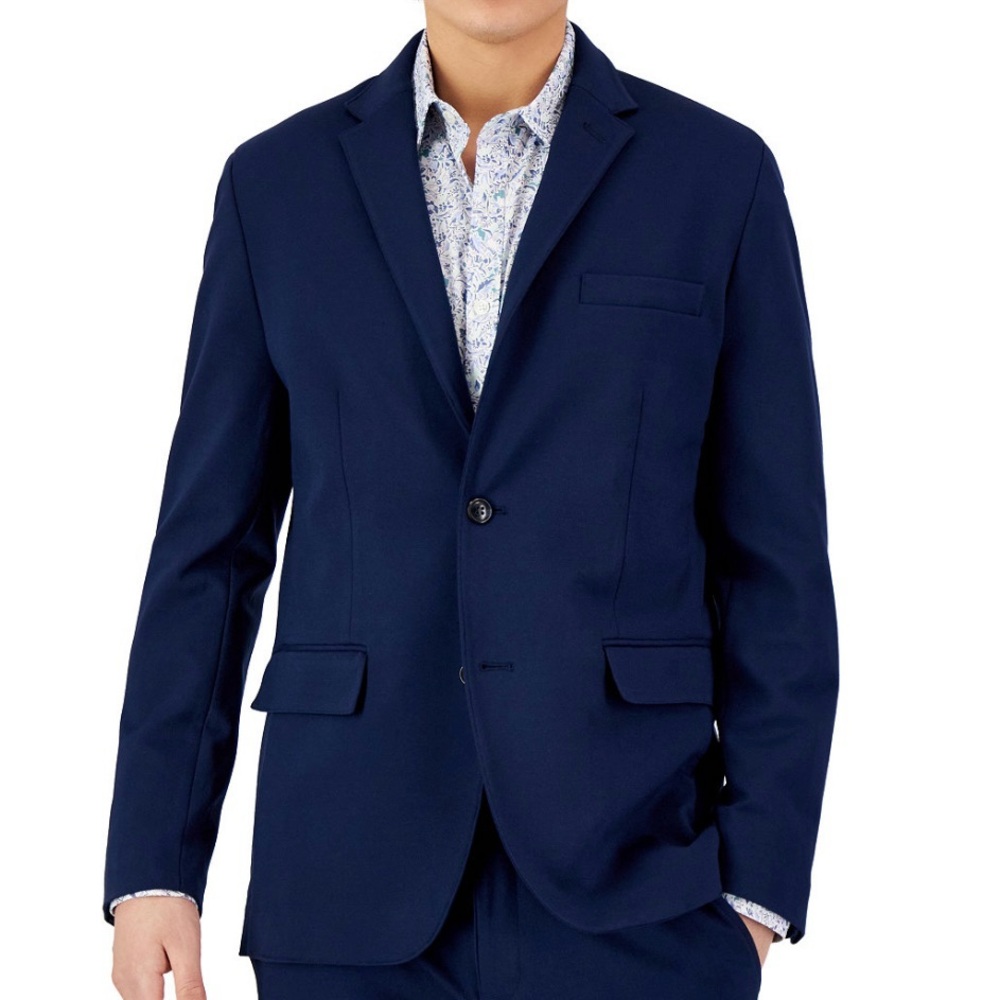 Alfani men's modern knit two-button blazer jacket in navy M